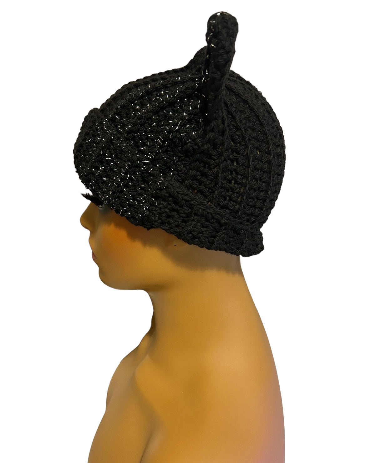 BLACK Crochet Cat Ear Beanie